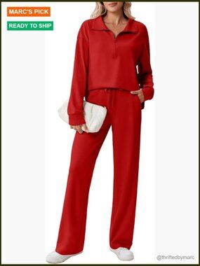 Women's Half Zip Sweatsuit Set Loose Fit Straight Leg Pants Activewear
